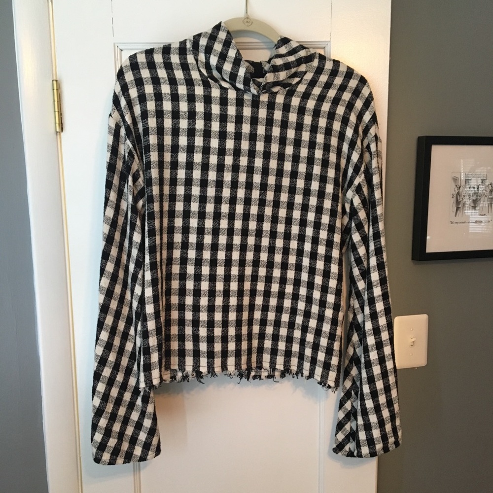 TopShop Gingham Bell Sleeve Black and White 8